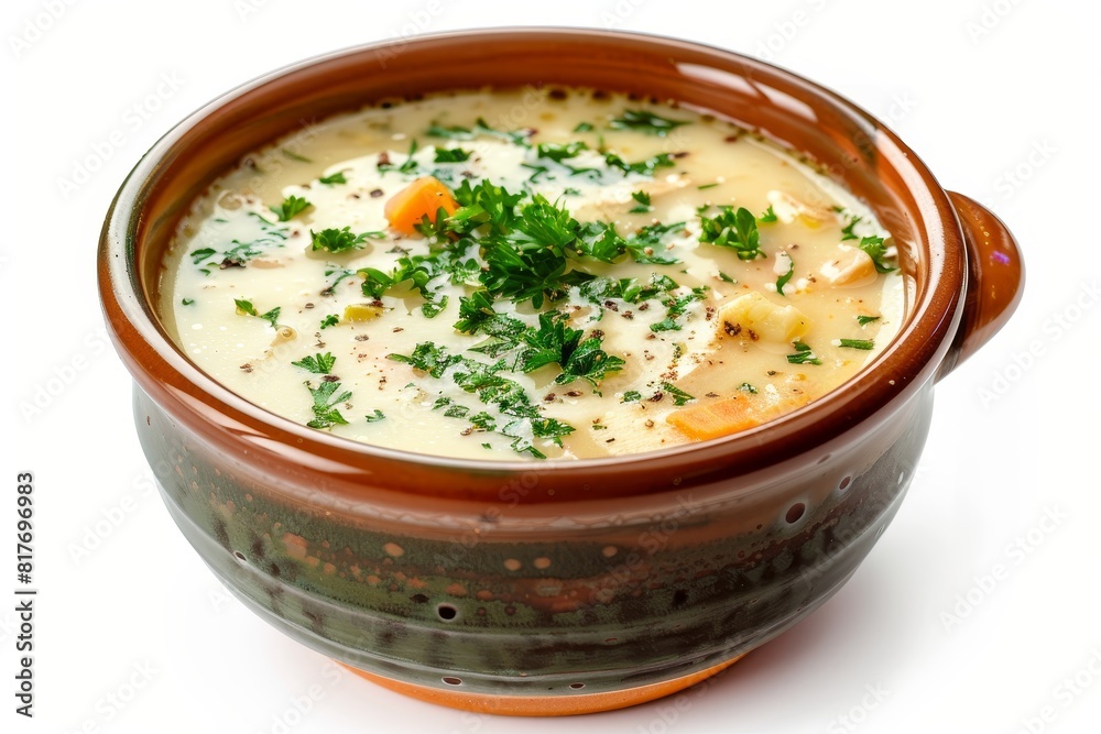 Bowl of veggie soup on white background Bowl of veggie soup on white background