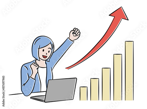 業績アップで喜んでいる女性のイラスト素材