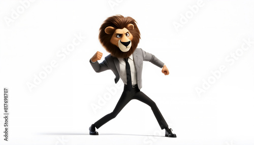 Successful Businessman with Lion Head in Formal Suit  Confidence and Power in the Corporate World  Rich Banker with Lion Mask Standing Confidently