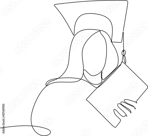 Happy graduate with diploma - continuous line drawing.