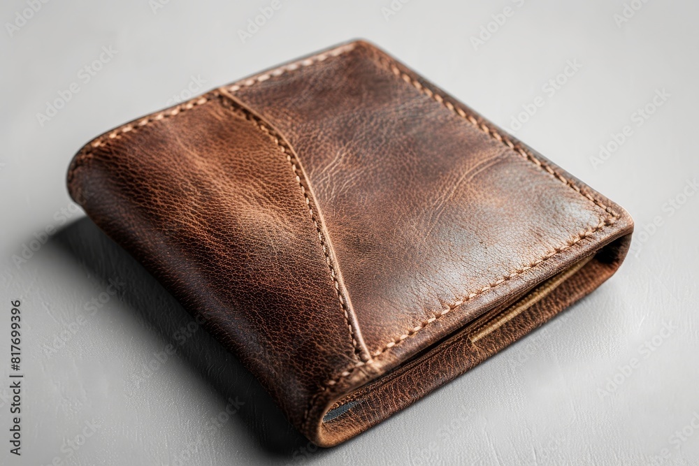 Brown leather wallet on gray background Perfect for logo