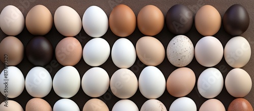 Collection of eggs arranged for display with empty surrounding area for additional text or graphics copy space image