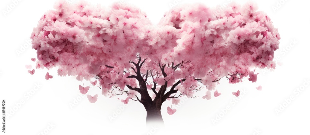 Obraz premium A copy space image of a pink cherry tree blossom heart against a white backdrop
