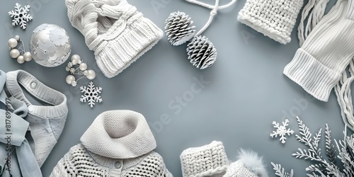 Collection of white baby clothes and accessories for a fashionable flat lay. Concept Baby Fashion, White Clothing, Stylish Accessories, Flat Lay Photography photo