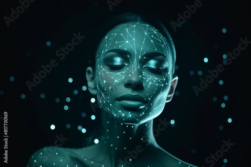 woman with constellations glowing on her face