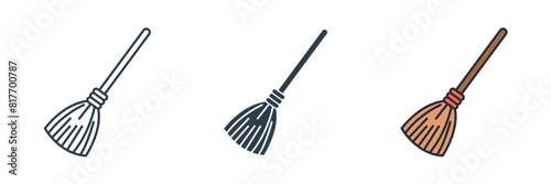 broomstick Icon Halloween theme symbol vector illustration isolated on white background