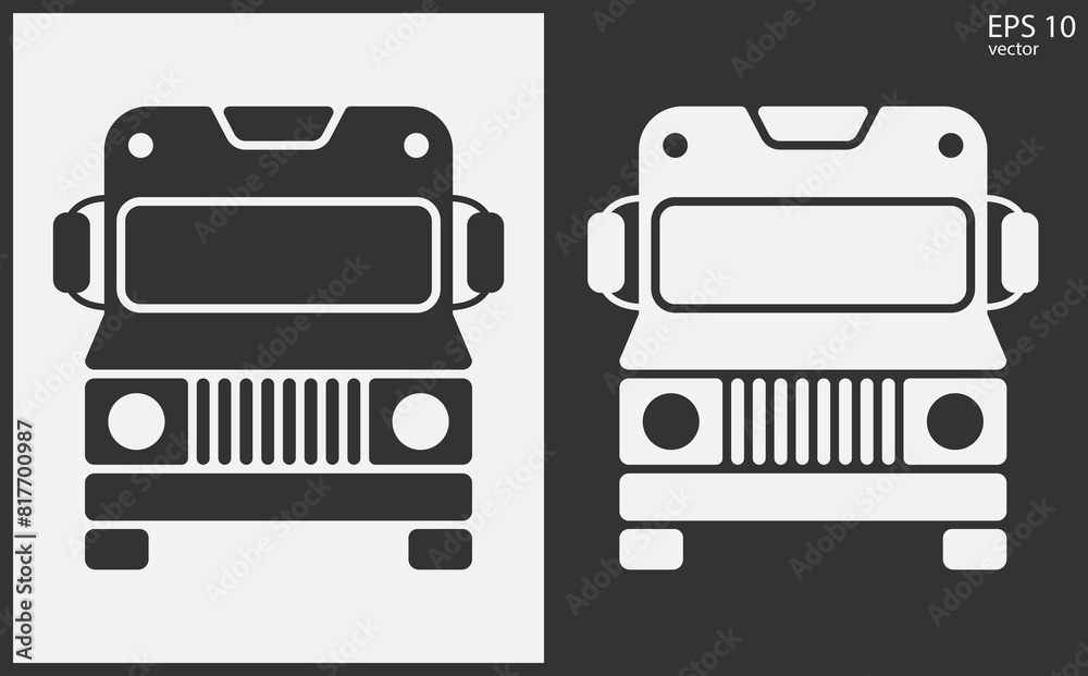 Truck icon front view. Black on White Background. Vector icon. Truck icon front view. Black on White Background. Vector icon.
