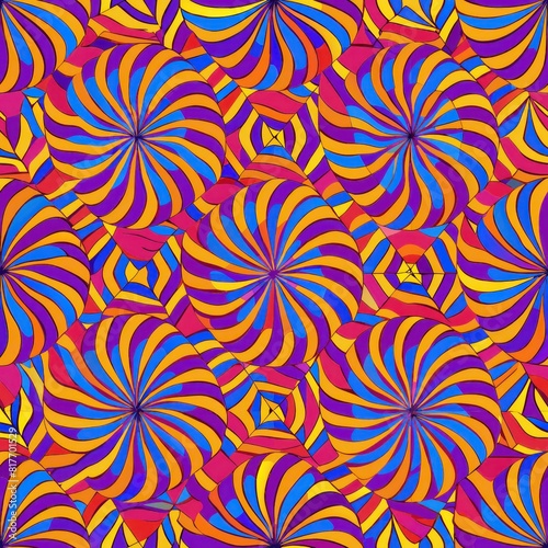 Seamless pattern of groovy optical illusions and op art effects, adding a sense of depth and movement to your gift wrap, Generative AI