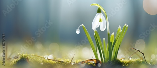 A sunny winter s day captures a close up copy space image of a snowdrop photo