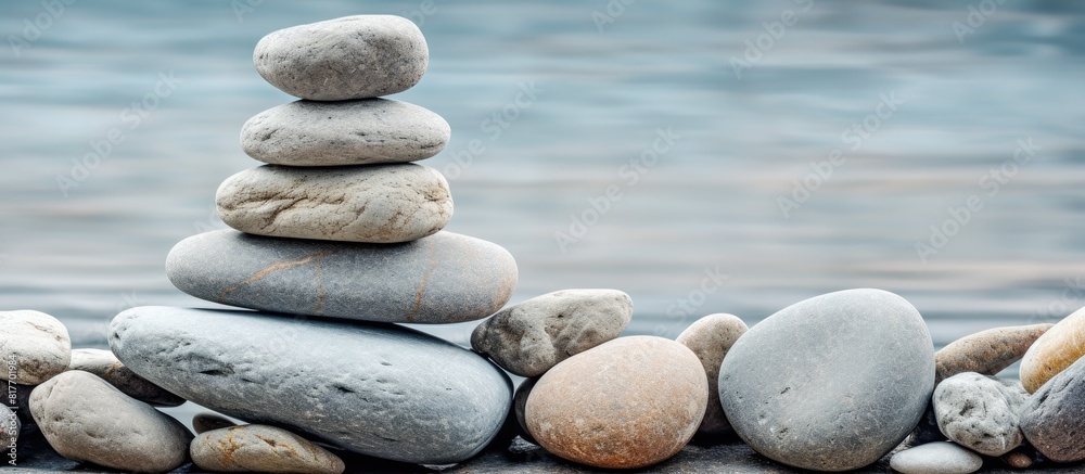 A flat arrangement of stacked stones providing a textured background suitable for text or image placement. Creative banner. Copyspace image A flat arrangement of stacked stones providing a textured background suitable for text or image placement. Creative banner. Copyspace image