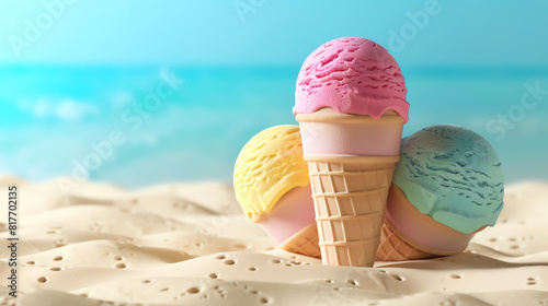 Ice cream flat design front view beach treat animation tetradic color scheme photo