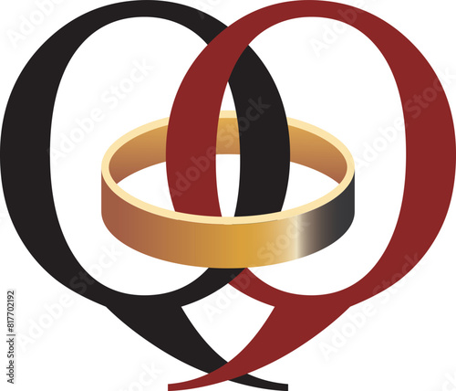 Q and Q Letter With Wedding Ring Logo. - Vector