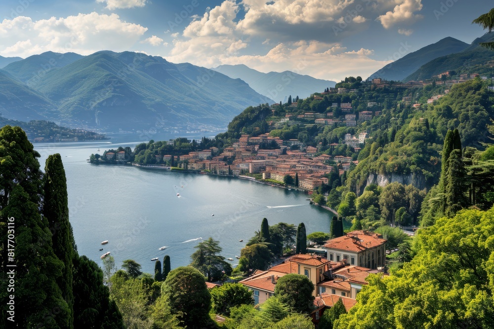 A panoramic view of picturesque Lake Italy, Ai generated
