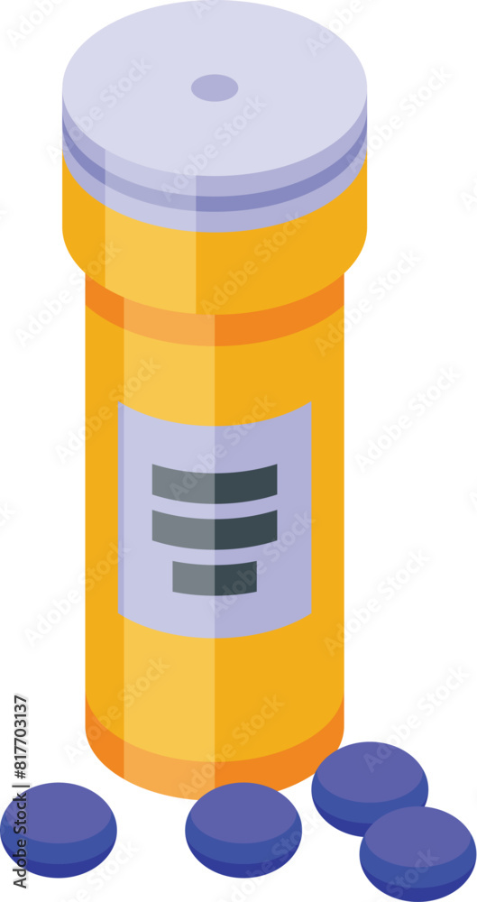 Vector illustration of a pill bottle with medication spilling out in an isometric view Vector illustration of a pill bottle with medication spilling out in an isometric view