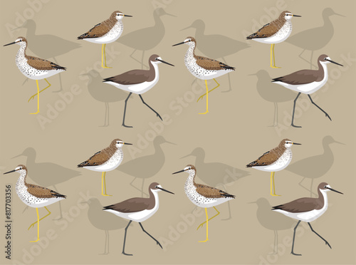 Bird Yellowlegs Willet Cartoon Cute Seamless Wallpaper Background photo