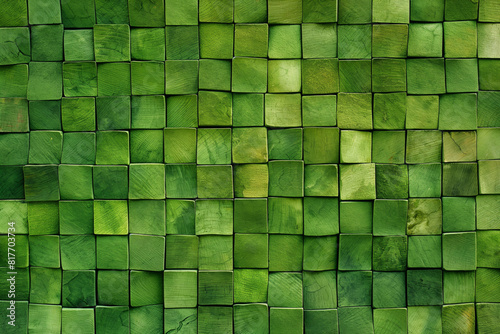 Intricately arranged squares forming a seamless abstract background with a green color palette
