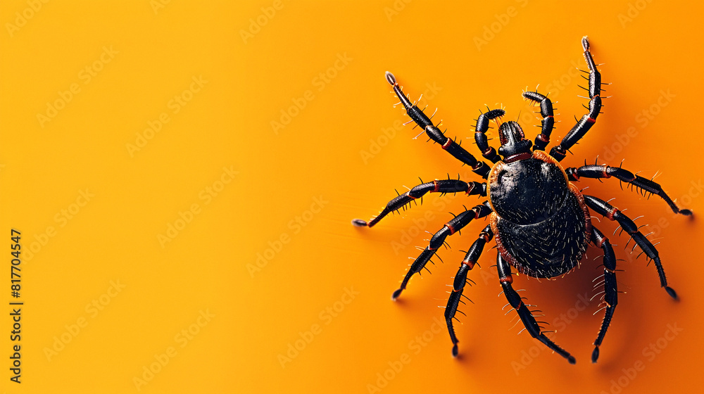 Obraz premium Close-up of a tick on a vibrant orange background