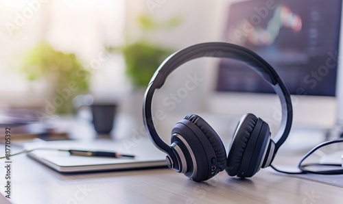 Modern Headset on Desk, Essential Communication Tool © wpw