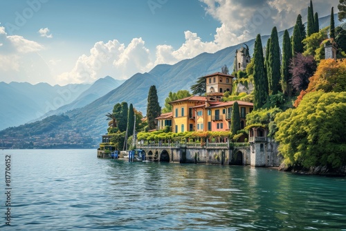 A panoramic view of picturesque Lake Italy  Ai generated