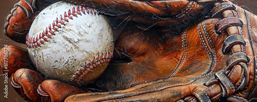 Baseball-Themed Design with a Worn Leather Texture photo