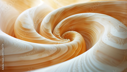 Slowly transforming interlocking wooden grain vortices in a minimalistic abstract background
