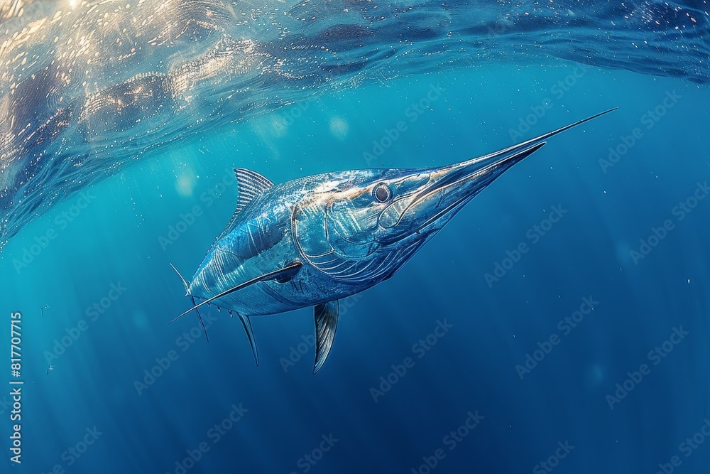 Fototapeta premium Marlin caught during a deep-sea fishing expedition, symbolizing adventure.