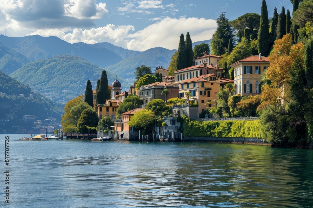Fototapeta premium A panoramic view of picturesque Lake Italy, Ai generated