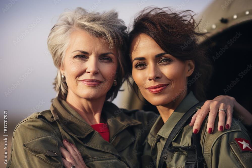 Two women in military uniform created with generative AI