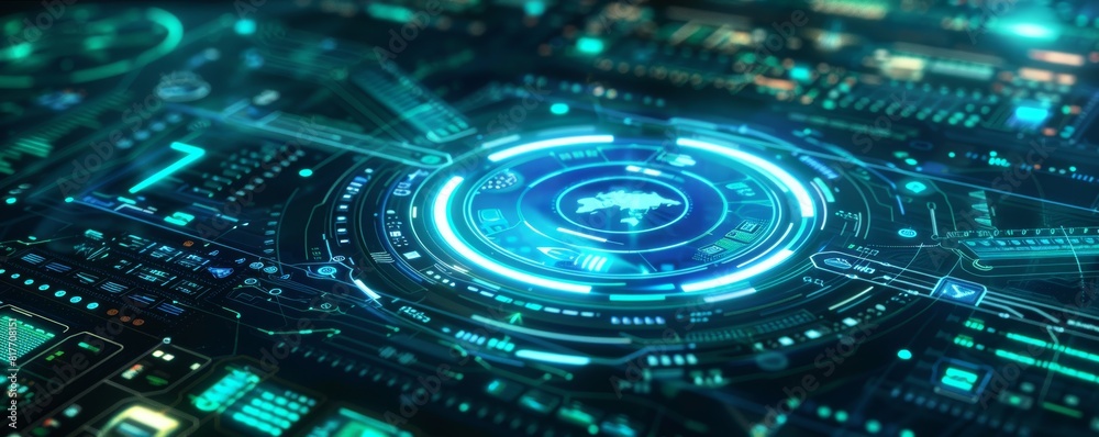 Captivating Futuristic HUD with Vibrant Neon Blue and Green Interface Captivating Futuristic HUD with Vibrant Neon Blue and Green Interface