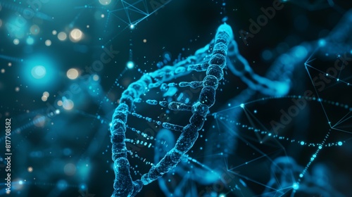 Illustration dna strand with glowing blue particles biohacking technology photo