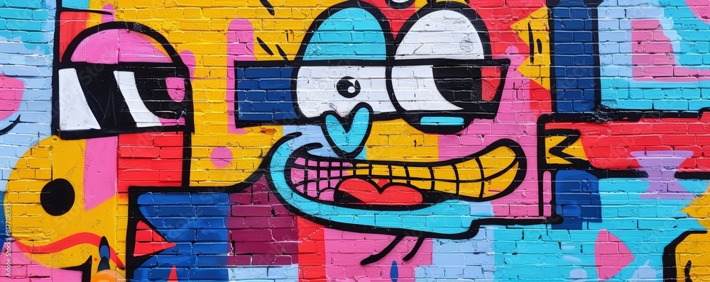 Obraz premium Monumental Cartoon Character Graffiti Graces City Walls