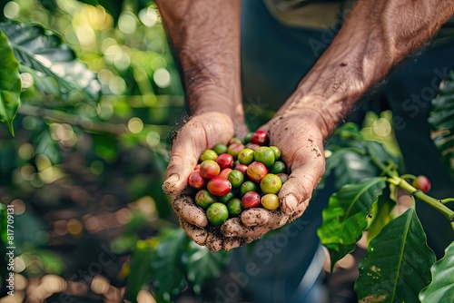 Farmer Holding Fresh Coffee Cherries in Hands