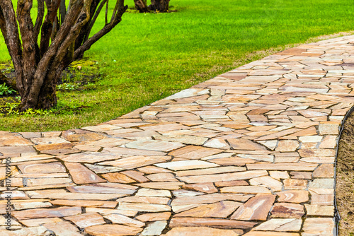 empty paved path in a park in early spring.