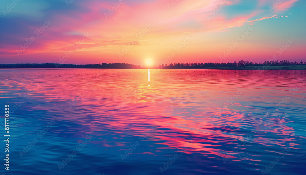 Fototapeta premium Calming rhythms of a lake at sunset, the water surface reflecting the twilight colors