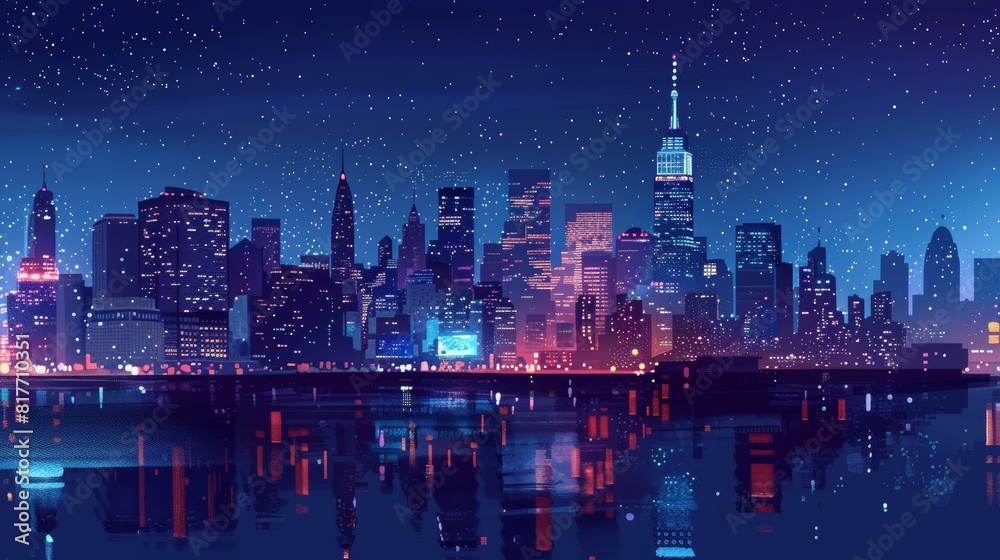 The Enchanting Silhouette of New York City at Night Under a Starlit Sky The Enchanting Silhouette of New York City at Night Under a Starlit Sky