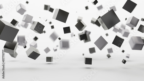 Flying cubes on a white background. 3d render.