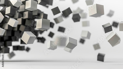 Flying cubes on a white background. 3d render.