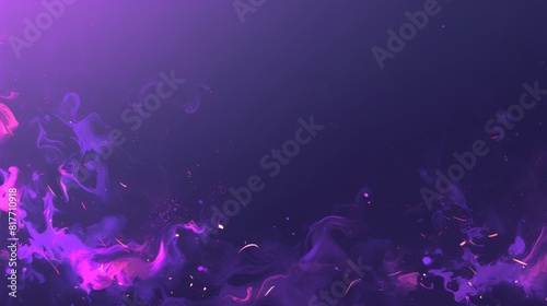 The background is a purple spark smoke background with magic fire particles. A dark cloud and fog overlay design for a nighttime Halloween frame in the background. Violet spells and smoky explosions