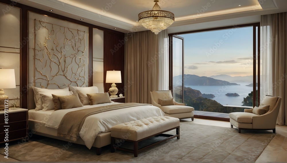 A luxury bedroom with see view A luxury bedroom with see view