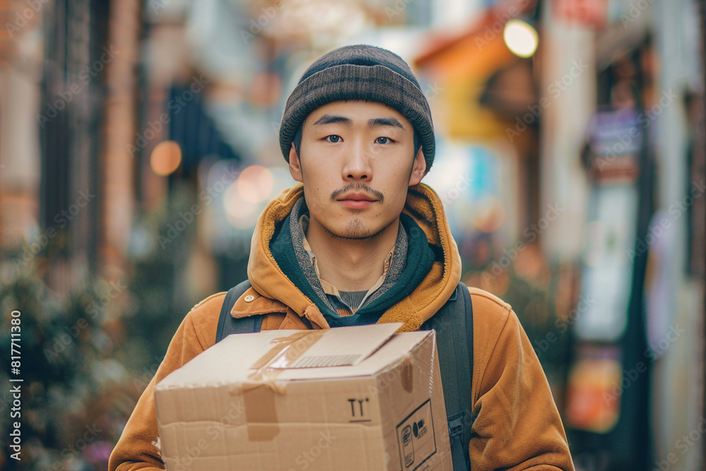 Fast and best delivery service in city AI generated illustration of delivery man woman Fast and best delivery service in city AI generated illustration of delivery man woman