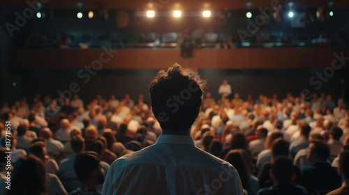 Speaker Addressing a Large Audience at a Conference © paco