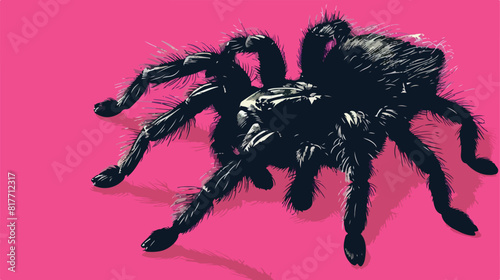 Scary tarantula spider on pink background Vector style