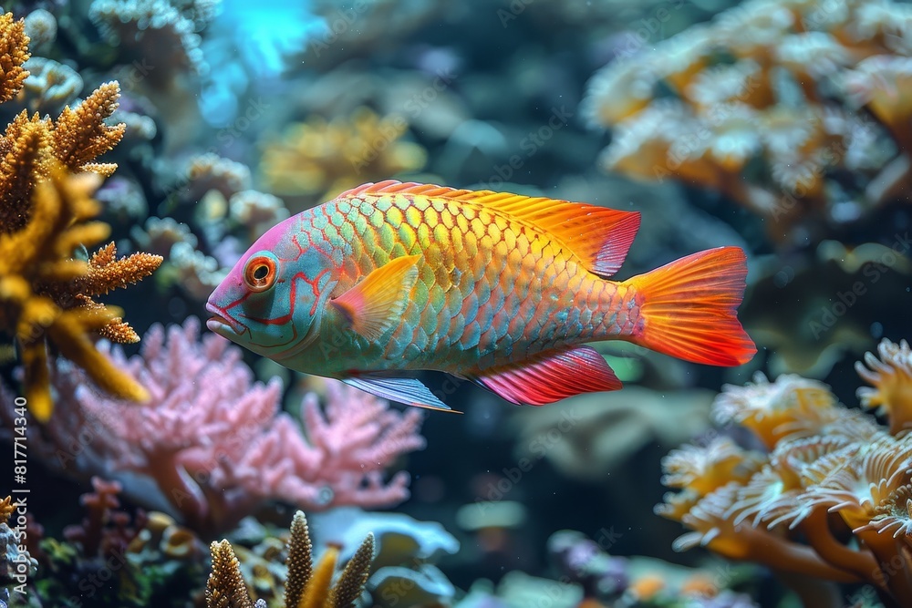 Parrotfish grazing on coral reefs, symbolizing reef health and biodiversity. Parrotfish grazing on coral reefs, symbolizing reef health and biodiversity.