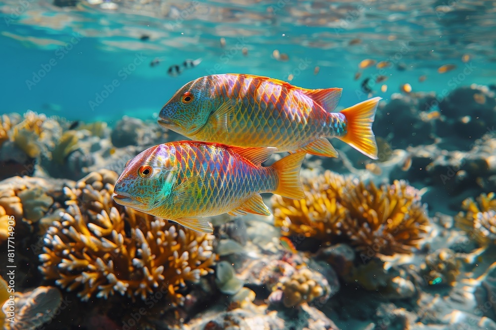 Parrotfish grazing on coral reefs, symbolizing reef health and biodiversity. Parrotfish grazing on coral reefs, symbolizing reef health and biodiversity.