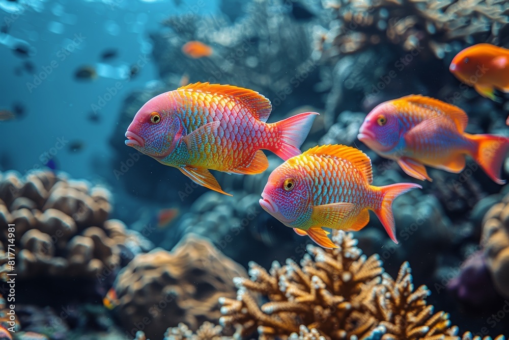 Parrotfish grazing on coral reefs, symbolizing reef health and biodiversity. Parrotfish grazing on coral reefs, symbolizing reef health and biodiversity.