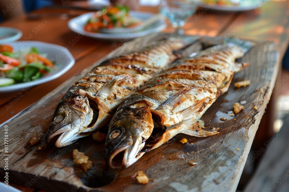 Fish on wooden surface Fish on wooden surface