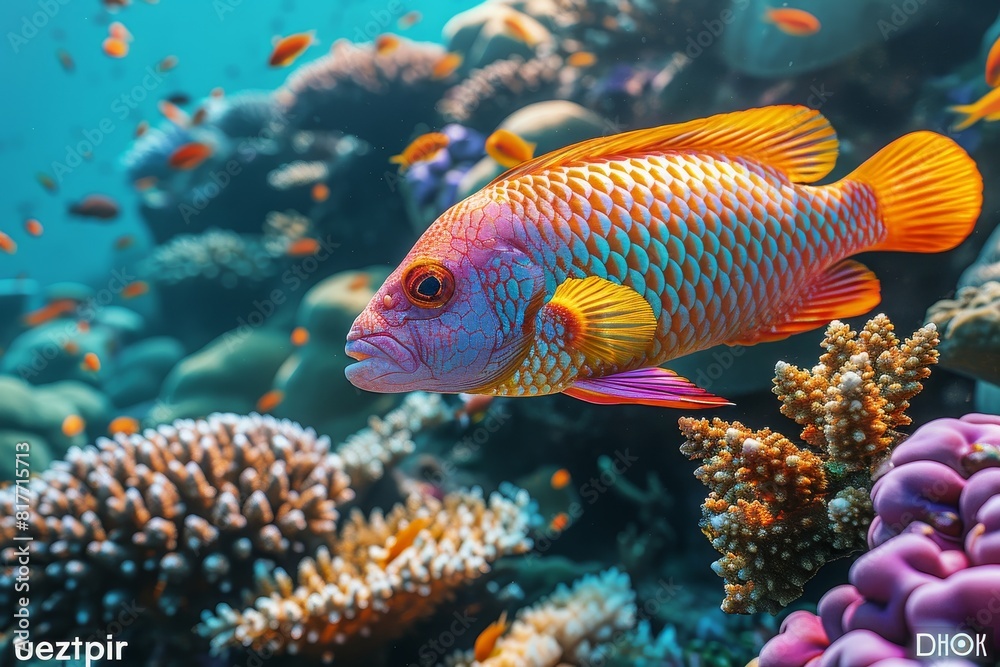 Parrotfish grazing on coral reefs, symbolizing reef health and biodiversity. 