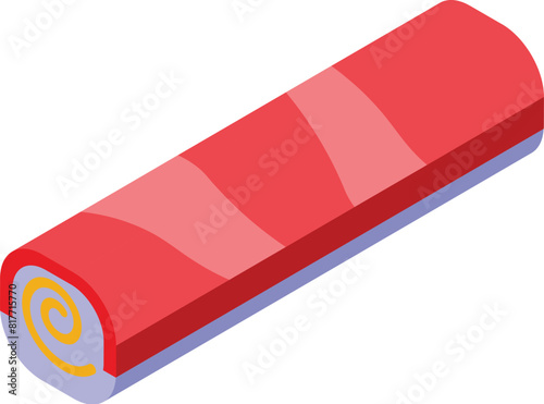 Vibrant isometric vector illustration of a red and white swiss roll cake with a spiral design