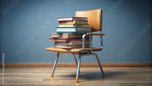 Stack books on desk chair. Education concept
