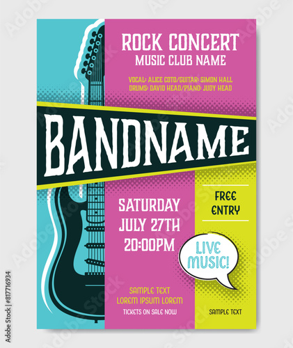 Abstract vector music concert poster with guitar